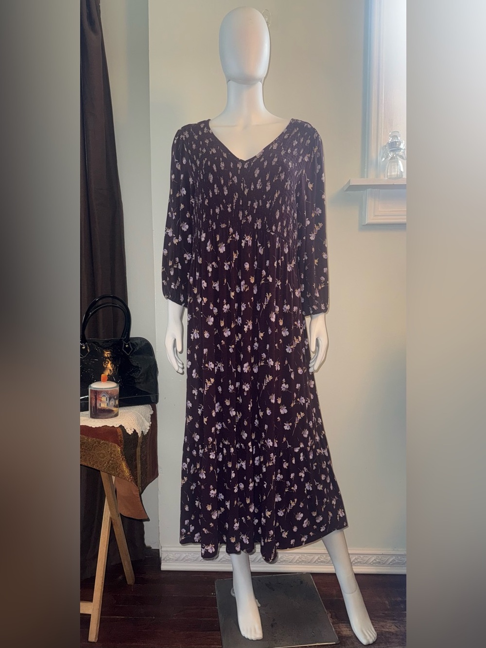 J. Jill Deep Purple Maxi Dress with Light Purple Floral Print